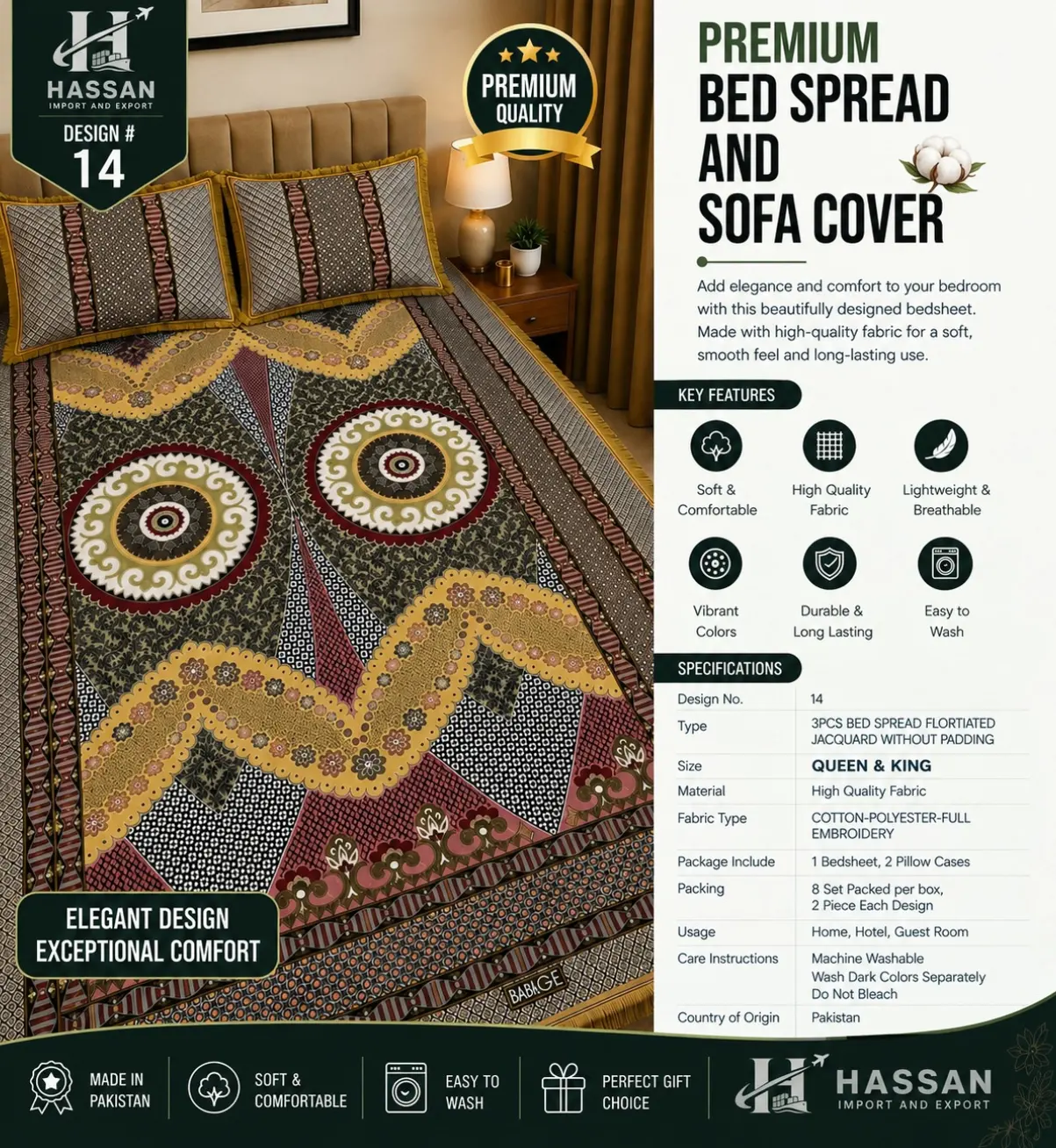 Premium bed spread and sofa cover product display